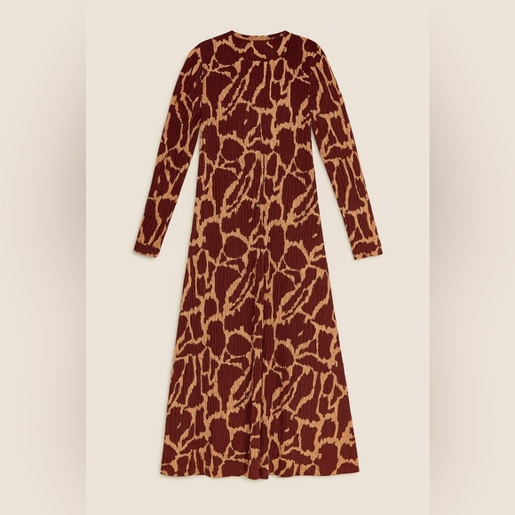 Tanya Taylor long sleeve giraffe print ribbed midi dress - Picture 1 of 4